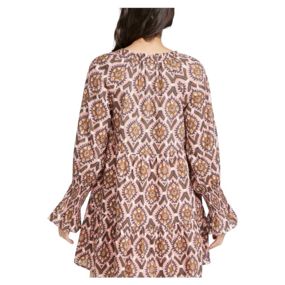 Figue Bella Short Dress in Floral Oasis Blush Cotton India Long Sleeve Tiered - Picture 13 of 15